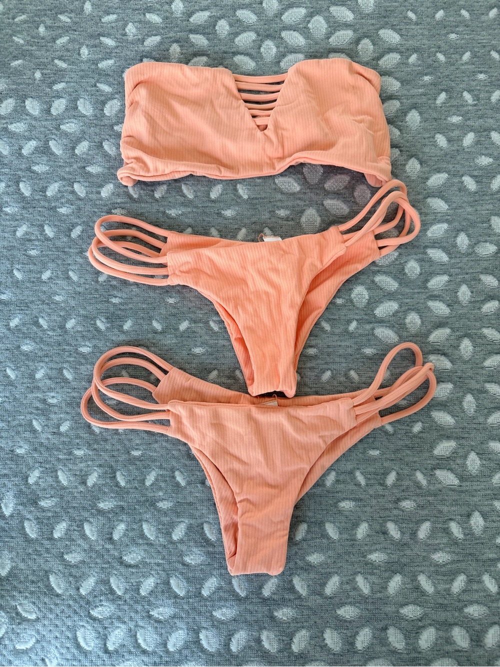 Peach Ribbed Strappy Bikini Set